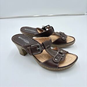 Patrizia Batya Brown Leather Chunky Platform Sandals Buckle EUC Sz EU 38 US 7.5